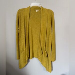 Eileen Fisher Organic Linen Cotton Open Front Asymmetrical Cardigan Size PM
